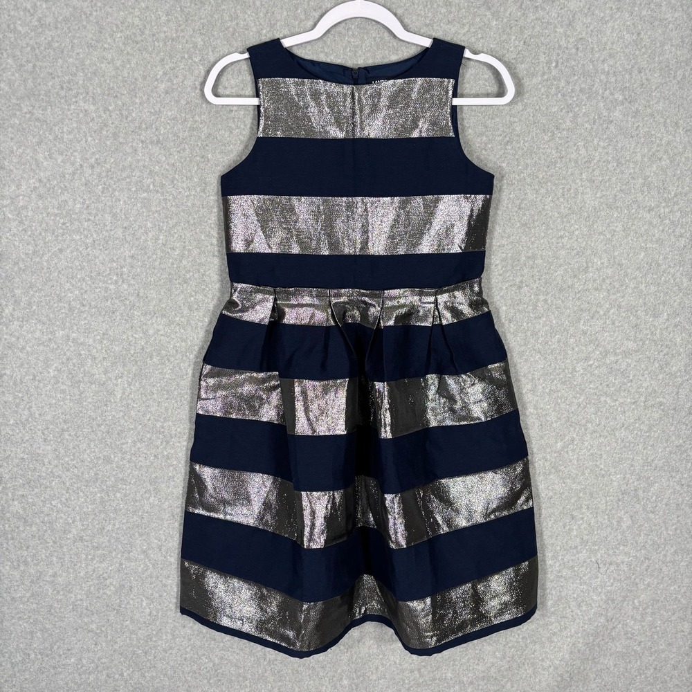 Lands End Dress Girl 14 Navy Silver Sparkle Holiday Christmas Party Preppy